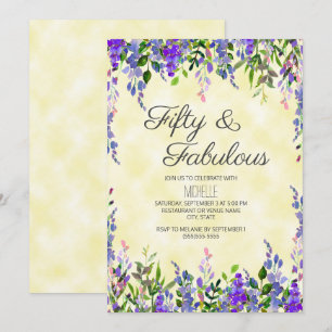 Convite Aquarela Lavanda Amarelo 50 & Incrível Aniversário