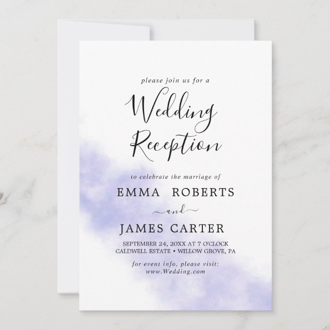 Convite Aquarela Lavanda | Recepção de Casamento Roxo  (Frente)