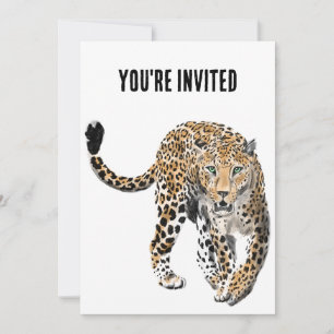 Convite aquarela leopardo gato da selva animal pintado ver