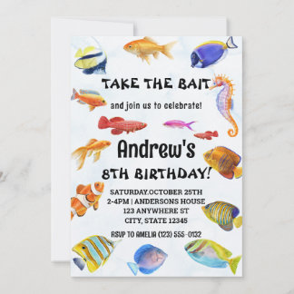 Convite Aquarela Leva O Aniversário De Pesca Isca