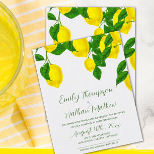 Convite Aquarela Limão Amarelo Brilhante Casamento de Citr