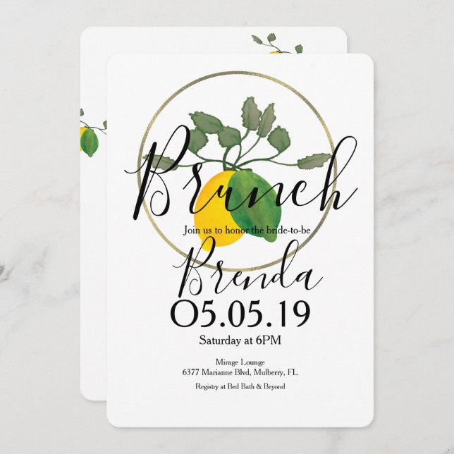 Convite Aquarela Limão Lime Limão (Frente/Verso)