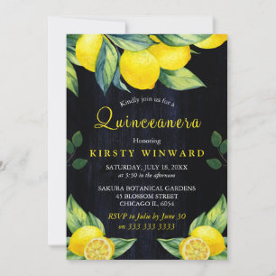Convite Aquarela Limão Marinho Azul Quinceanera