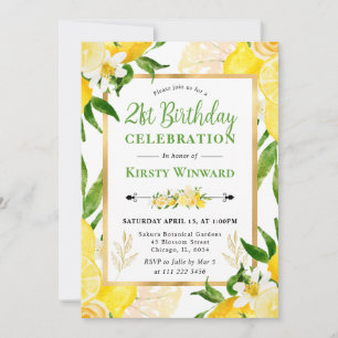 Convite Aquarela Limões e Flores Aniversário de 21 anos