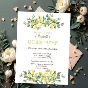 Convite Aquarela Limões Flores Botânicas Aniversário