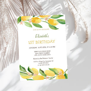 Convite Aquarela Limões Flores Citrinos Aniversário