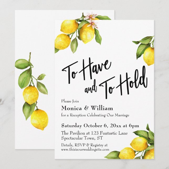 Convite Aquarela Limões Para Ter e Conservar Tipografia (Frente/Verso)