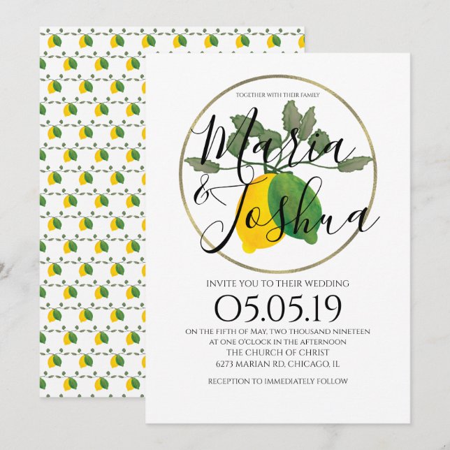 Convite Aquarela Limoncillo Lima Limão Casamento (Frente/Verso)
