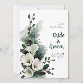 Convite Aquarela Lírio-de-callas Branco Verde Sage Minimal