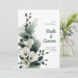 Convite Aquarela Lírio-de-callas Branco Verde Sage Minimal