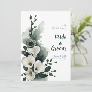 Convite Aquarela Lírio-de-callas Branco Verde Sage Minimal