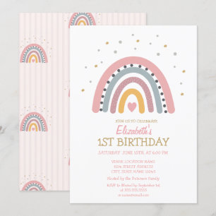 Convite Aquarela Listras de Arco-íris de Aniversário