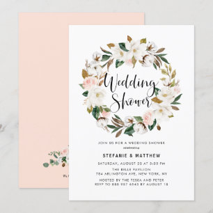 Convite Aquarela Magnolia Cotton Wreath Chá de casamento