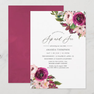 Convite Aquarela Marsala e Floral Beijo e Veja