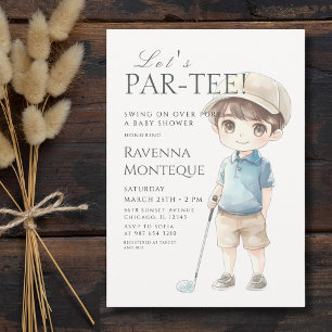 Convite Aquarela Menino de Golfe Deixa Churrasco de Baby S