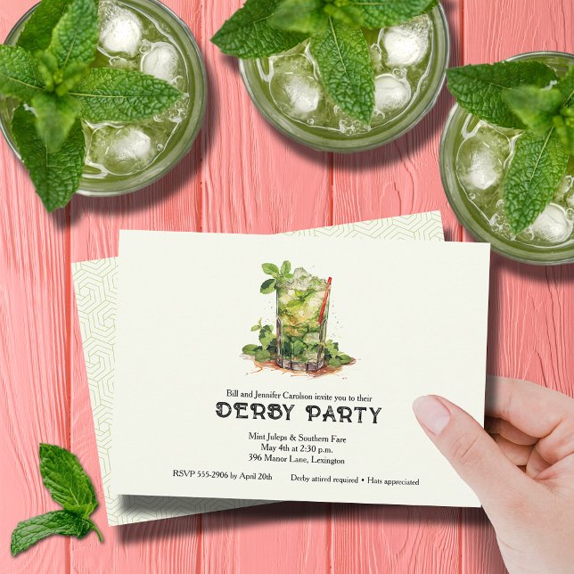 Convite Aquarela Mint Julep Derby (Watercolor Mint Julep Derby Party Invitations)