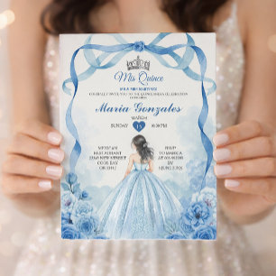 Convite Aquarela Mis Quince Azul Empoeirado Quinceañera