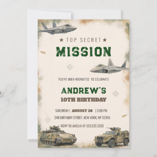 Convite Aquarela Missão Militar Secreta de Aniversário