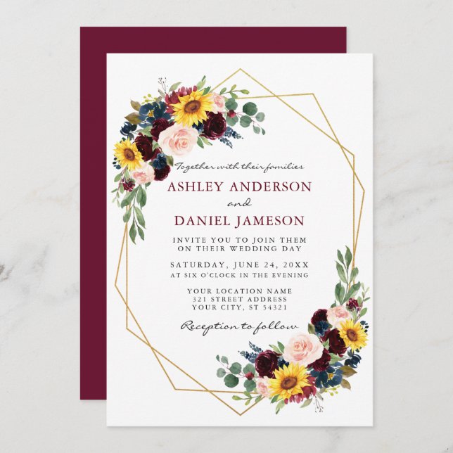 Convite Aquarela Mistura Floral Tornada Geométrica (Frente/Verso)