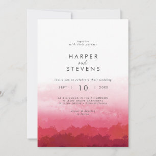 Convite Aquarela Moderna Casamento Rosa Frente e Verso