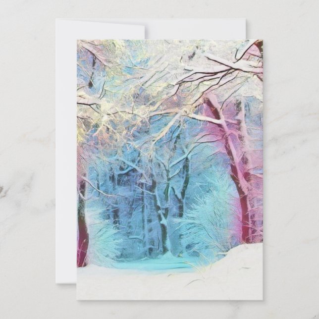 Convite Aquarela moderna de árvores nevadas coloridas (Frente)