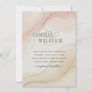 Convite Aquarela Moderna de Casamento Areia Bege Patrimôni