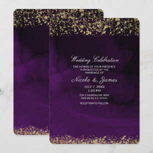 Convite Aquarela Moderna Roxo Real Temperamental Dourado C