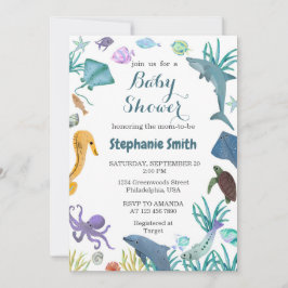 Convite Aquarela Moderna sob o Chá de fraldas do mar