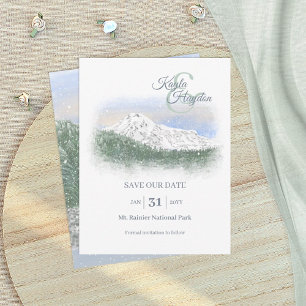 Convite Aquarela, Montanha Nevada, Casamento de Inverno