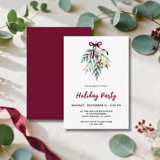 Convite Aquarela Natal Verde Burgundy