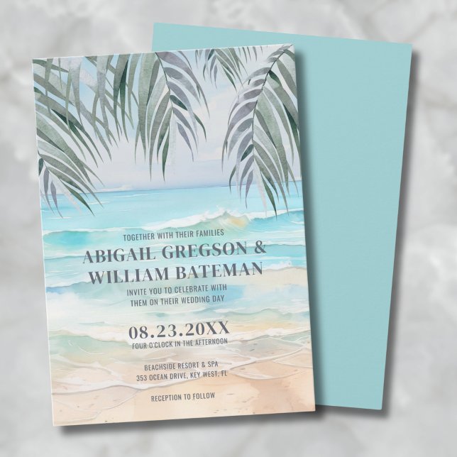 Convite Aquarela No Casamento Na Praia (Coastal Watercolor Tropical Summer Beach Wedding Invitation)