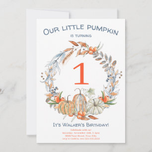 Convite Aquarela Nosso Pequeno Pumpkin Azul Primeiro Anive