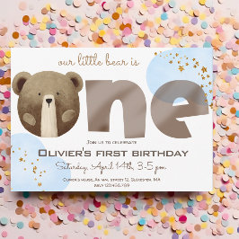 Convite Aquarela nosso pequeno urso é um aniversário de be