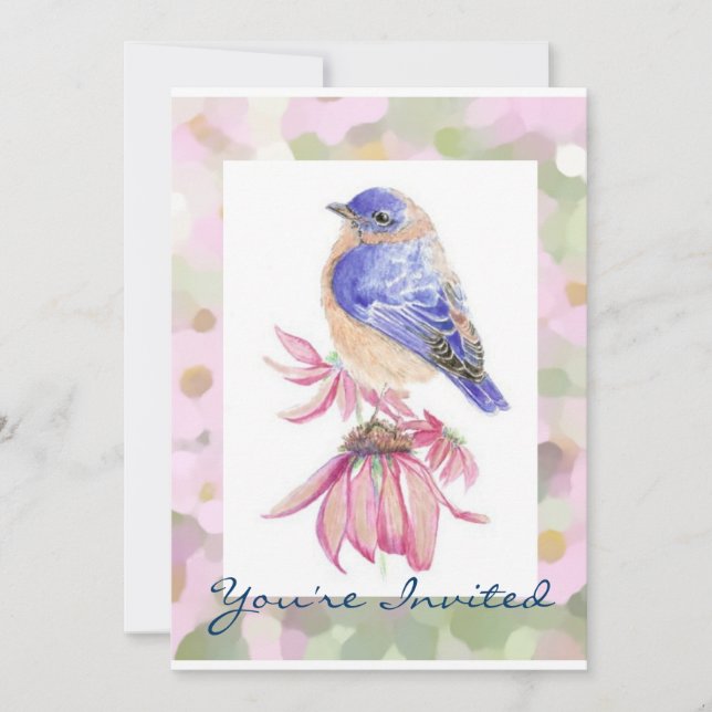 Convite Aquarela Oriental Bluebird Blue Bird Art (Frente)
