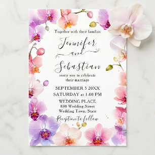 Convite Aquarela Orquídea Roxa Rosa Botânica Casamento