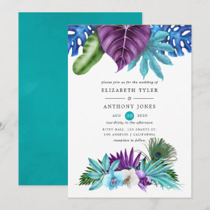 Convite Aquarela Orquídeas Tropicais Casamento Pavão
