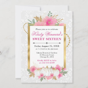 Convite Aquarela Outono Rosa Floral Abóbora Doce 16