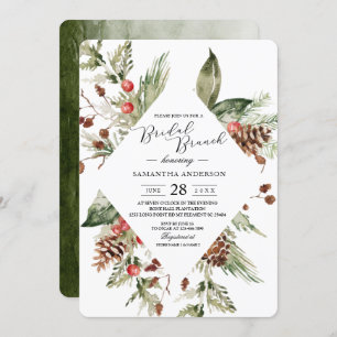 Convite Aquarela Palha Verde de Inverno e Pine Cone