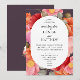 Convite Aquarela Papoula em Ameixa à Meia-Noite