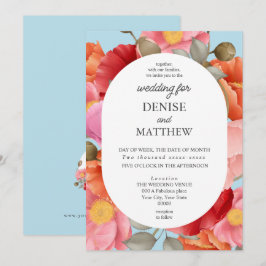 Convite Aquarela Papoula em Azul Açúcar Cardado