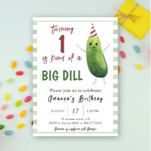 Convite Aquarela Pepino Big Dill Primeiro Aniversário