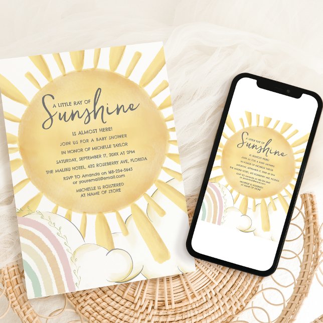 Convite Aquarela Pequena Raiva De Chá de fraldas Sol (Criador carregado)