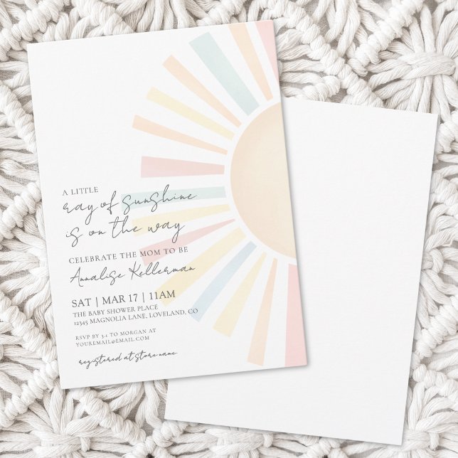 Convite Aquarela Pequeno Raio Do Sol Chá de fraldas Sol (Watercolor Little Ray Of Sunshine Sun Baby Shower Invitation)
