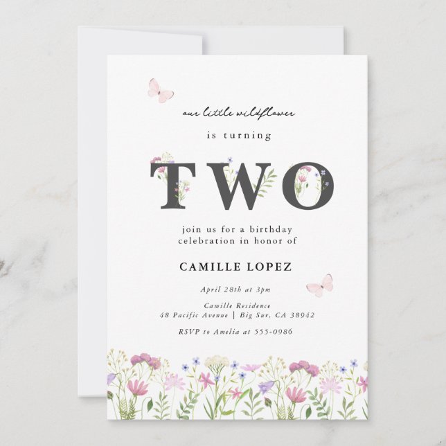 Convite Aquarela Pequeno segundo aniversário (Frente)