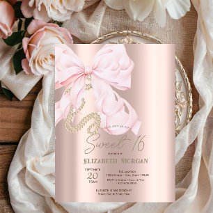 Convite Aquarela Pérolas de Arco Rosa Dourado Rose Sweet 1