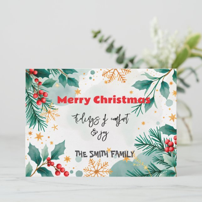 Convite Aquarela personalizada "Tidings of Comfort & Joy" (Em pé/Frente)