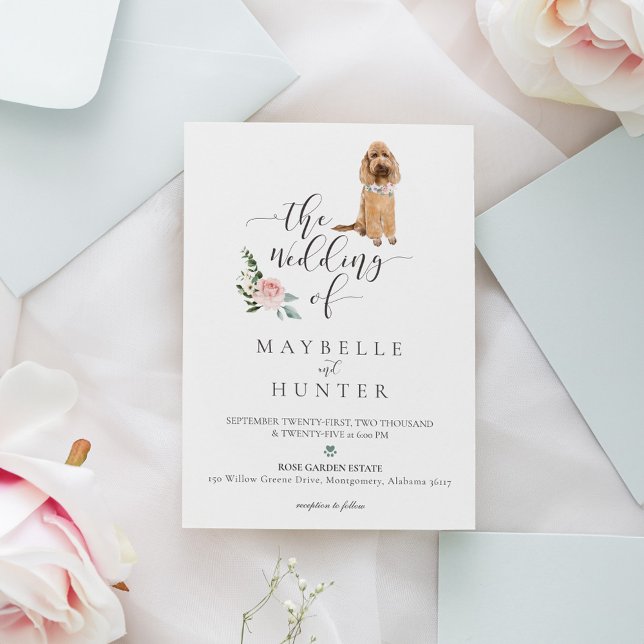 Convite Aquarela Pet Dog Rosa (Watercolor Pet Dog Floral Rose Invitation)