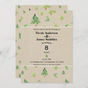 Convite Aquarela Pine Trees Kraft Casamento no inverno Rus