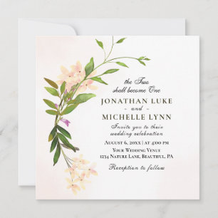 Convite Aquarela Placa de Jardim Botânico Rosa Elegante