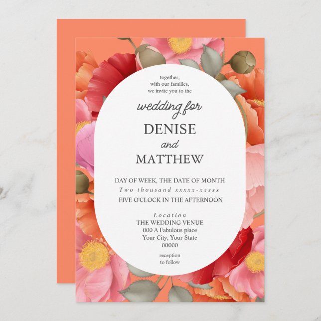 Convite Aquarela Pópia no Deserto Flor Rosa (Frente/Verso)